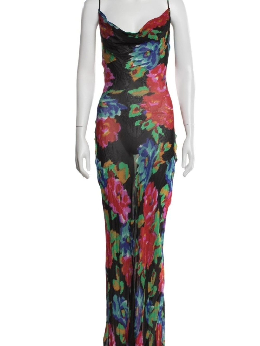 Rat & Boa Black Floral Slip Maxi Dress with Pink, Blue & Green Blooms